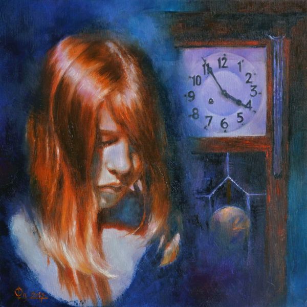 Dziewczyna I Zegar (olej 50 x 50) … Girl and a Clock (oil 50 x 50  cm)